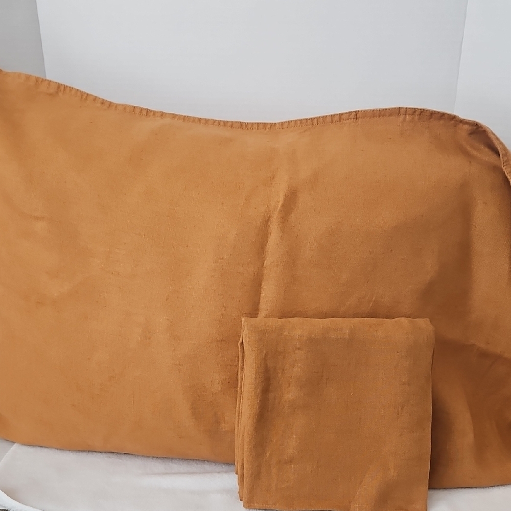 Simple Opulence Rust Carmel 100% Linen Washable Standard Pillowcases Shams Set